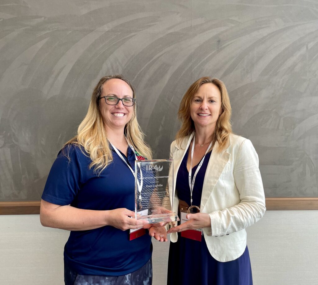 Dani Lightle’s award was accepted by the IR-4 Western Region’s Regional Field Coordinator, Kari Arnold, and Assistant Regional Field Coordinator, Mike Pringle Tolson.